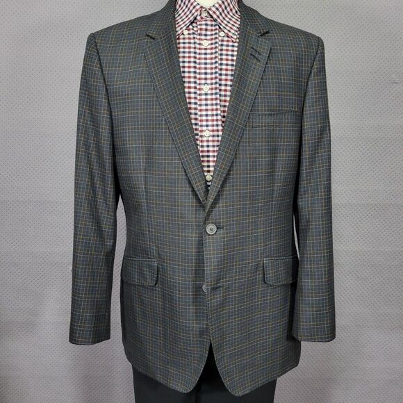 Haggar Men's Sport Coat Blazer Two‎ Button Gray Checked Polyester Size 44R - Picture 1 of 16